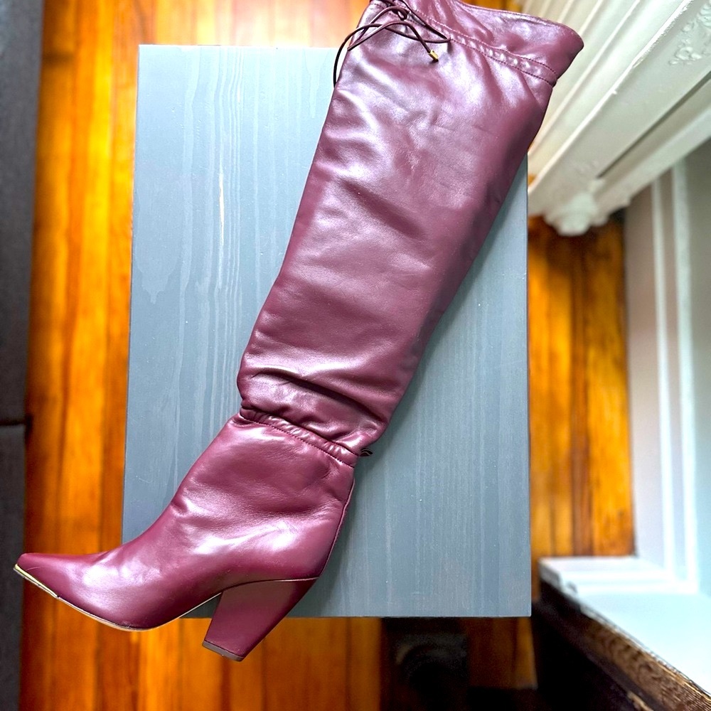 Red Over the Knee Boots with Pointed Toe (Narrow)